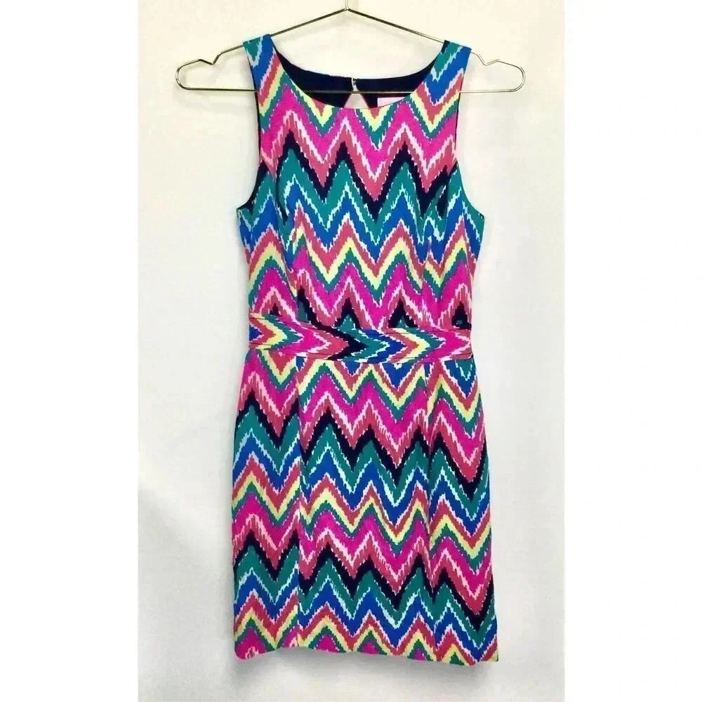 Lilly Pulitzer Womens Multi-Color Chevron Kirkland Hearts a Flutter Dress Size 0